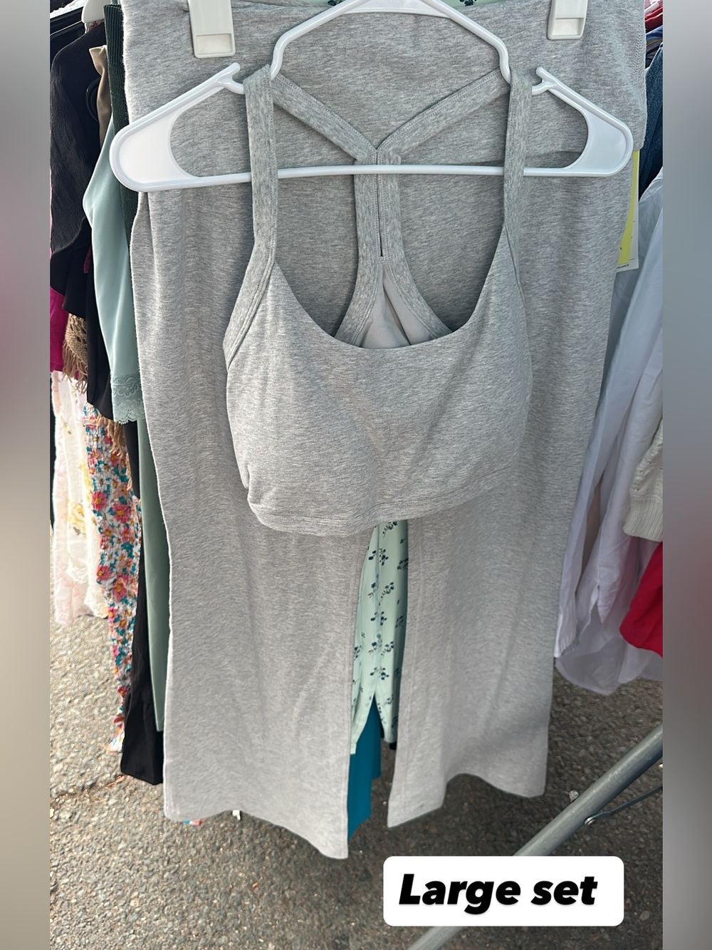 Gray Tank & Bra Set and flare leggins